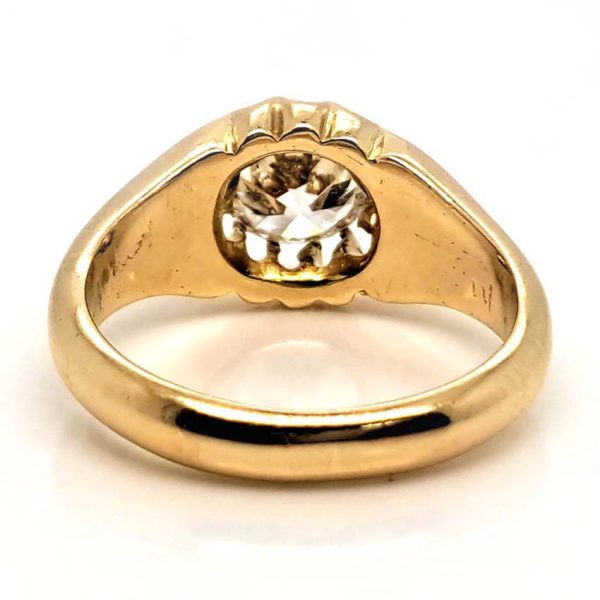 Antique 1.06ct Diamond Solitaire Engagement Signet Ring in Yellow Gold with Ribbed Shoulders