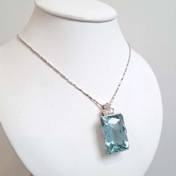 Art Deco 50ct Aquamarine and Diamond Pendant