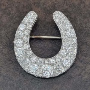 Antique 7.5ct Old Cut Diamond Horseshoe Brooch by Hennell of London