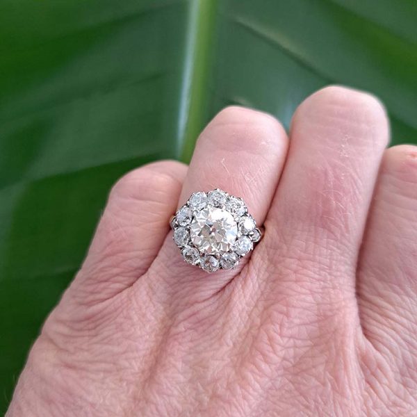 Antique Old Mine Cut Diamond Cluster Engagement Ring, 4.33 carat total, 2.33ct old mine-cut diamond 2cts old-cut diamonds in platinum to 18ct yellow gold