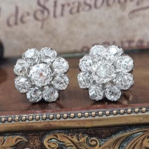 Antique French 5.20ct Old Cut Diamond Cluster Stud Earrings