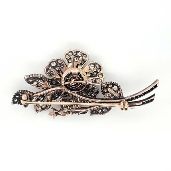 Victorian Antique Old Cut Diamond Flower En Tremblant Brooch