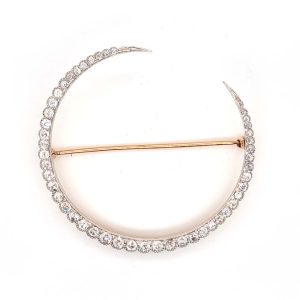 Old Mine Cut Diamond Crescent Brooch