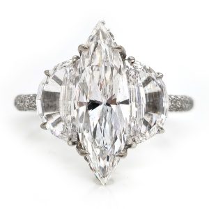 Fine Marquise Diamond Ring with Half Moon Shoulders