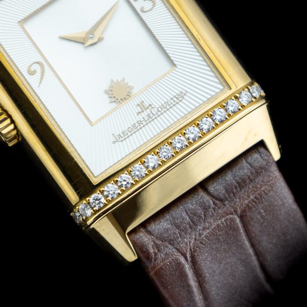 Jaeger-LeCoultre Ladies Reverso Duetto 269.1.54 with Diamonds 18ct yellow gold ladies Jaeger unworn vintage watch with original box, booklets and papers