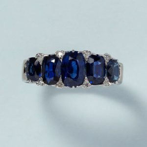 3.30ct Cushion Cut Natural Sapphire Five Stone Ring with Diamonds