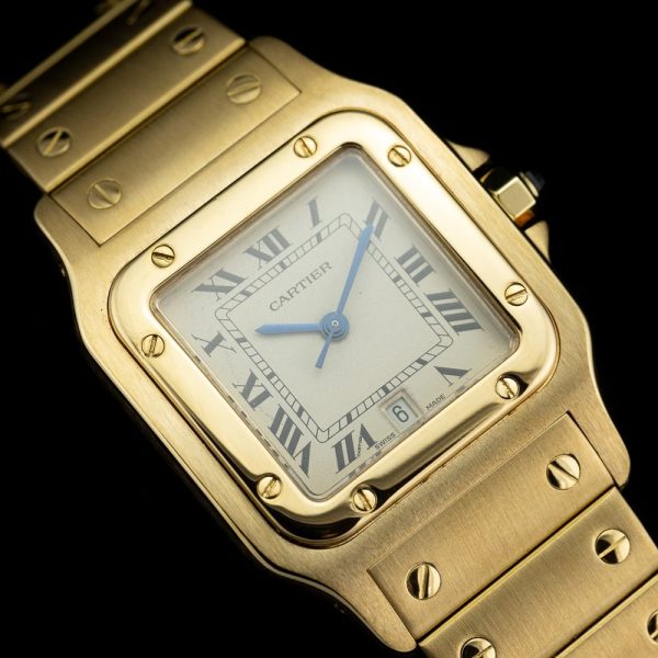 Cartier Santos Galbee 887901 Large Model 18ct Yellow Gold Watch with Cartier Red Pouch and Cartier Service, In like new condition and unworn since last service