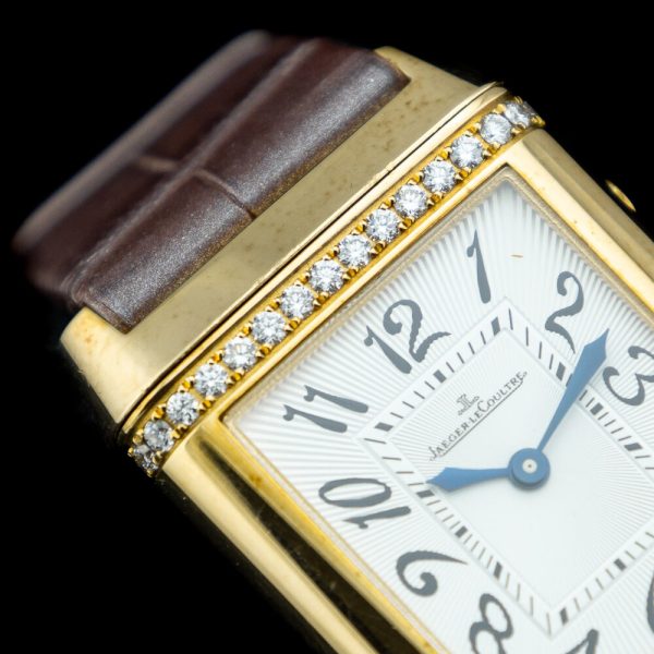 Jaeger-LeCoultre Ladies Reverso Duetto 269.1.54 with Diamonds 18ct yellow gold ladies Jaeger unworn vintage watch with original box, booklets and papers