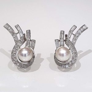 Vintage 1940s Retro Pearl and Diamond Earrings