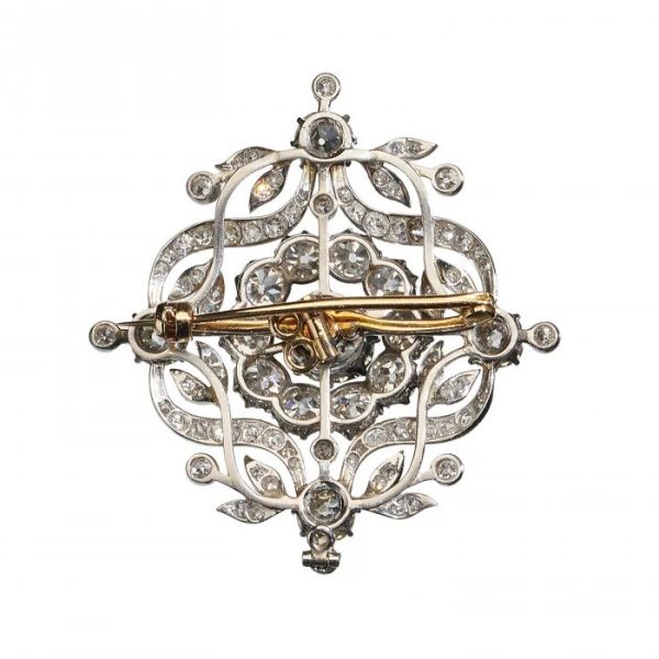 Antique Edwardian Belle Epoque 6ct Diamond and Platinum Pendant come Brooch, 1.82ct cushion shaped old-cut diamond surrounded by old-cut and single-cut diamonds, 6 carat total