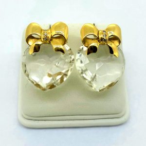 Kiki McClaugh Crystal Heart and Gold Bow Earrings