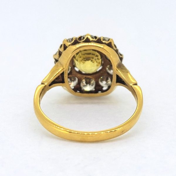 Antique Style 2.2ct Yellow Sapphire and Diamond Crown Cluster Engagement Ring, oval yellow sapphire sit central in crown setting surrounded by 1.30cts diamonds in 18ct yellow gold