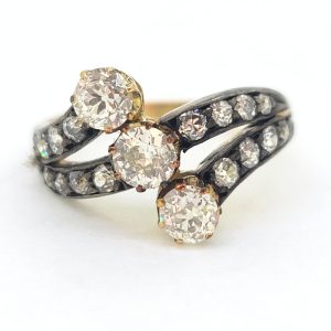 Victorian Antique Diamond Three Stone Banded Ring