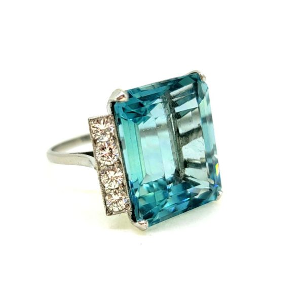 15.20ct Emerald Cut Aquamarine and Diamond Cocktail Ring in Platinum