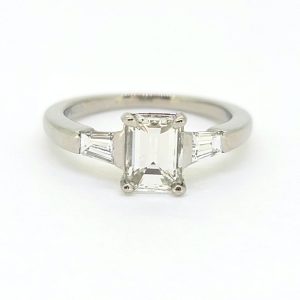 Emerald Cut Diamond Engagement Ring with Tapered Baguette Diamonds in Platinum