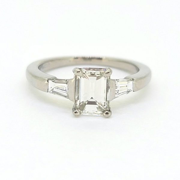 1.08ct Emerald Cut Diamond Solitaire Engagement Ring in Platinum with Tapered Baguette Diamond Shoulders