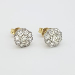 Vintage 1.20ct Old Cut Diamond Floral Cluster Stud Earrings