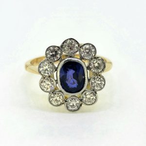 1.35ct Oval Sapphire and Diamond Floral Cluster Ring