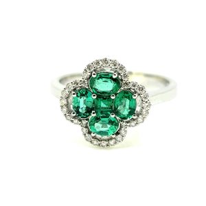 Emerald and Diamond Floral Cluster Dress Ring