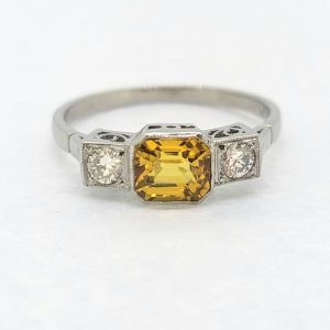 1.40ct Yellow Sapphire and Diamond Three Stone Engagement Ring