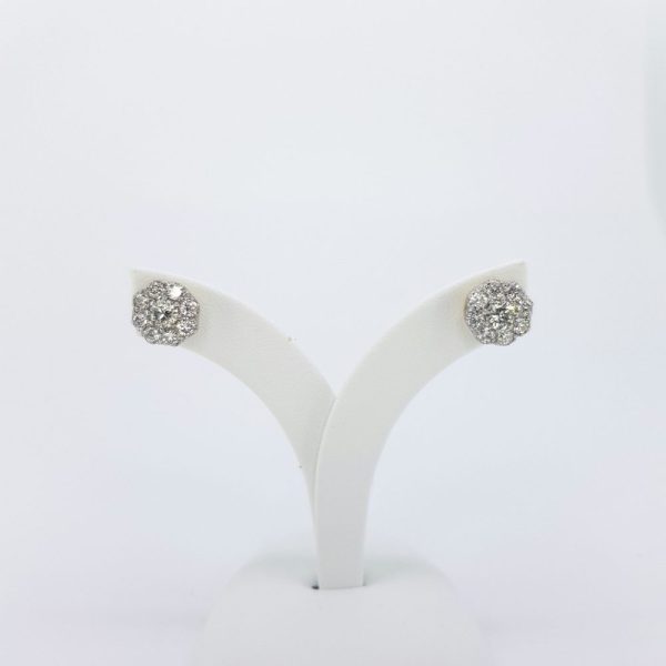 Vintage 1.20ct Old Cut Diamond Flower Cluster Stud Earrings