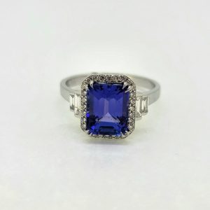 2ct Tanzanite and Diamond Cluster Engagement Ring in Platinum