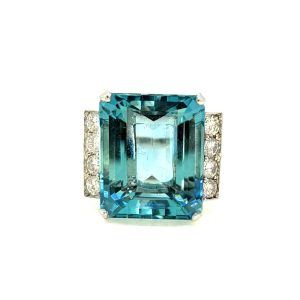 15.20ct Emerald Cut Aquamarine and Diamond Cocktail Ring