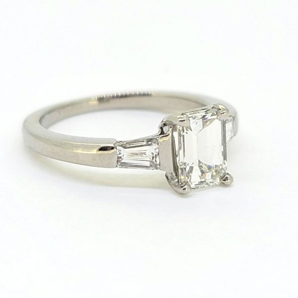 1.08ct Emerald Cut Diamond Solitaire Engagement Ring in Platinum with Tapered Baguette Diamond Shoulders