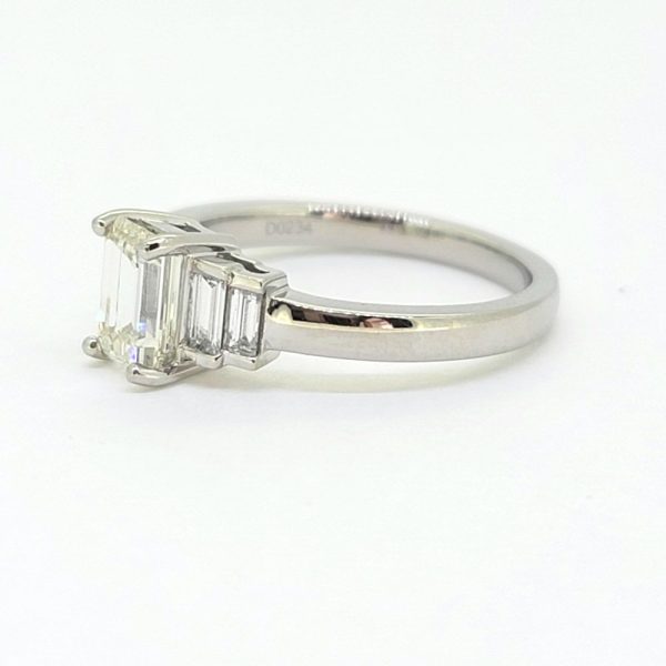 1.21ct Emerald Cut Diamond Engagement Ring with Baguette Sides in Platinum