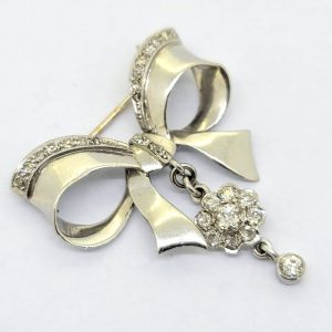 Diamond Set 18ct White Gold Bow Brooch, 1.50 carats