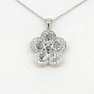 Diamond Floral Cluster Pendant Necklace, 1 carat total