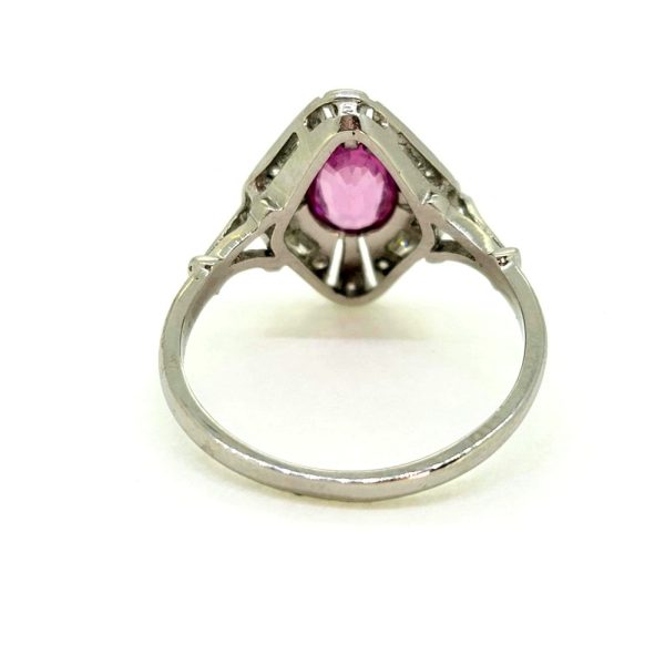 Contemporary Oval Pink Sapphire and Diamond Cluster Plaque Ring in Platinum