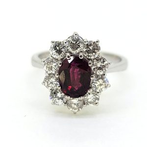 Natural No Heat Ruby and Diamond Cluster Engagement Ring