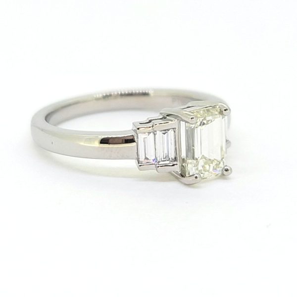 1.21ct Emerald Cut Diamond Engagement Ring with Baguette Sides in Platinum