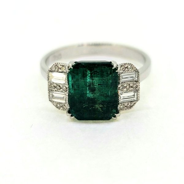 2.85ct Emerald and Diamond Engagement Ring in 18ct White Gold