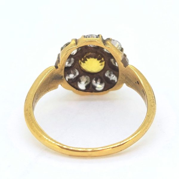 Antique Style 1.20ct Yellow Sapphire and Diamond Cluster Engagement Ring, 1.20ct round yellow sapphire surrounded by 0.90cts diamonds in 18ct yellow gold