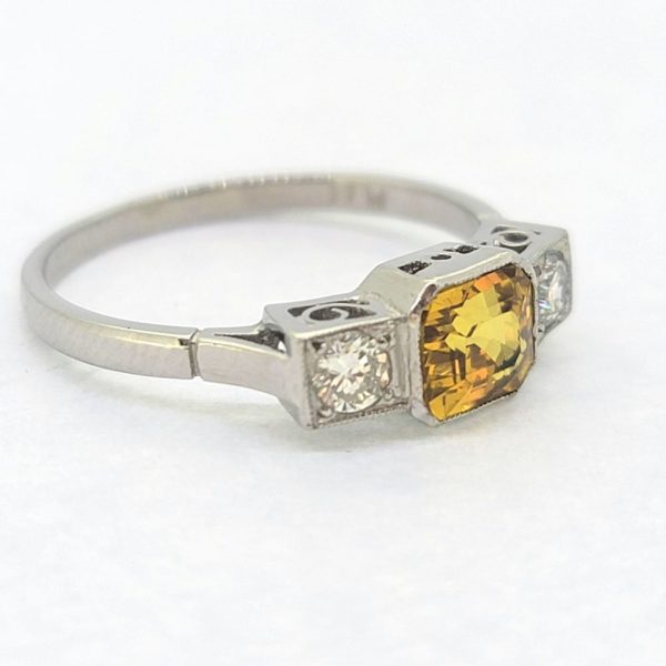 1.40ct Yellow Sapphire and Diamond Three Stone Engagement Ring in Platinum