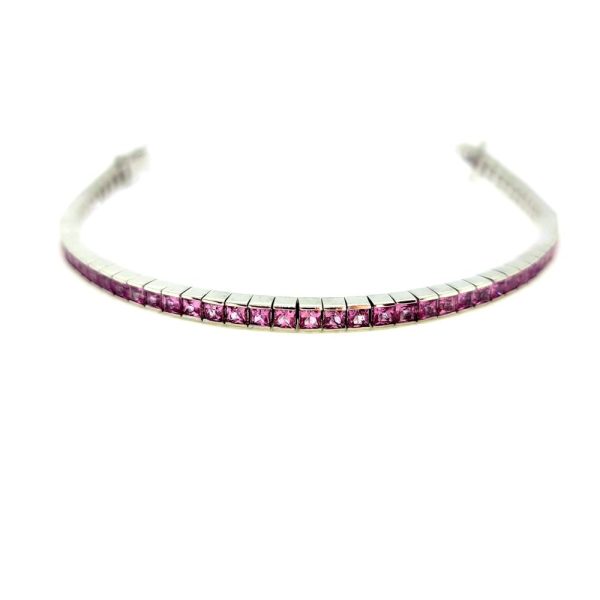 5ct Pink Sapphire Line Bracelet, modern 18ct white gold line bracelet set with 5 carats of pink sapphires