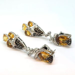 Citrine and Diamond Drop Earrings