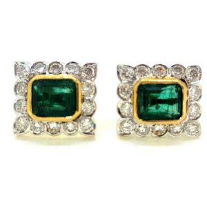 Emerald and Diamond Cluster Earrings