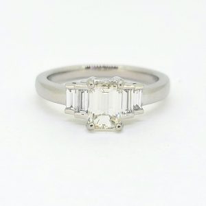 1.21ct Emerald Cut Diamond Engagement Ring with Baguette Sides in Platinum