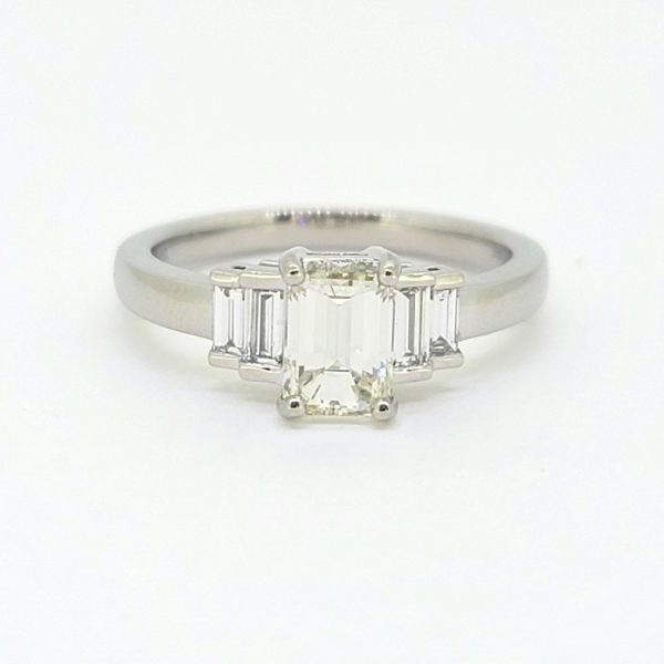 1.21ct Emerald Cut Diamond Engagement Ring with Baguette Sides in Platinum