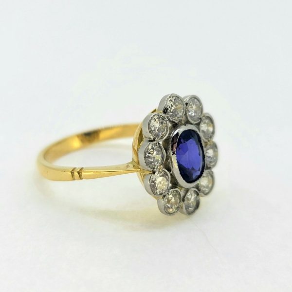 1.35ct Oval Sapphire and Diamond Floral Cluster Ring in Platinum and 18ct Yellow Gold