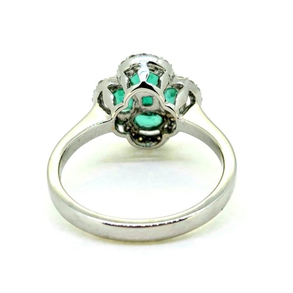 VCA Style Emerald and Diamond Floral Cluster Dress Ring in 18ct white gold