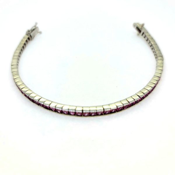 5ct Pink Sapphire Line Bracelet, modern 18ct white gold line bracelet set with 5 carats of pink sapphires