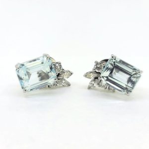 6ct Aquamarine and Diamond Stud Earrings