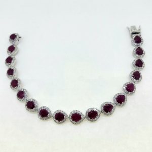 13cts Ruby and 3.50ct Diamond Cluster Bracelet in 18ct White Gold