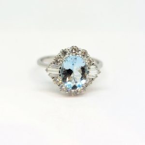 1.50ct Aquamarine and Diamond Cluster Engagement Ring