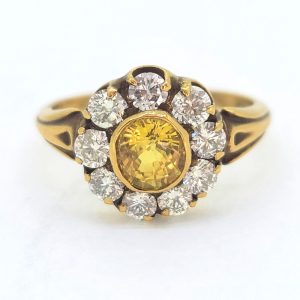 Antique Style 1.20ct Yellow Sapphire and Diamond Cluster Engagement Ring