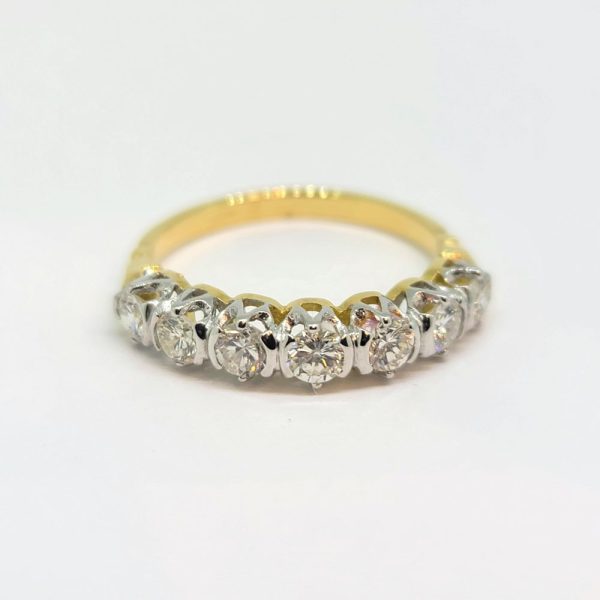 0.98ct Seven Stone Diamond Half Eternity Ring, set with 7 sparkling round brilliant-cut diamonds totalling 0.98 carats in 18ct yellow gold